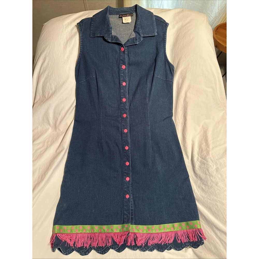 W Vintage Denim Cactus Flower Size 6 Made In Usa Rare Mint Condition 19 X 37 80s